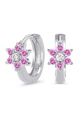 very nice silver pink cubic zirconia huggie hoop baby birthstone earrings